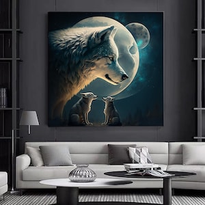 Stunning Wolves In The Moonlight Modern Design Home Decor Canvas Print Wall Art Picture Ready To Hang