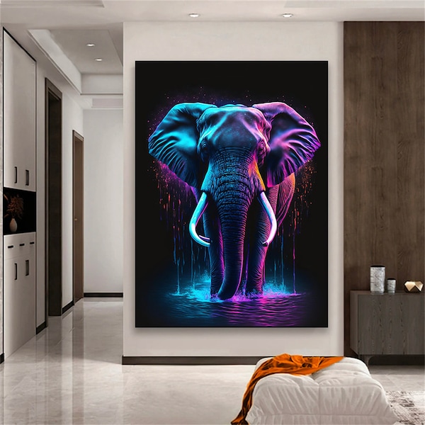 Abstract multicolored elephant wall art poster, elephant graffiti wall art, colorful elephant decor