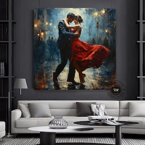 Decoración del hogar de lienzo, lienzo grande, impresión de pintura de baile de pareja, arte de la sala de música, pintura de lienzo de pareja de tango, lienzo enmarcado listo para colgar