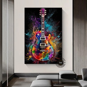Gitarre Leinwand Wand Kunst, Gitarre Leinwand Wand Dekor, Gitarre Poster, bunte Gitarre Poster