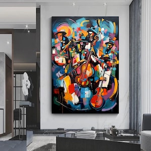 Abstract art colorful Picasso jazz canvas wall art, Tablo Picasso Style Music Jazz Art Wall Decor