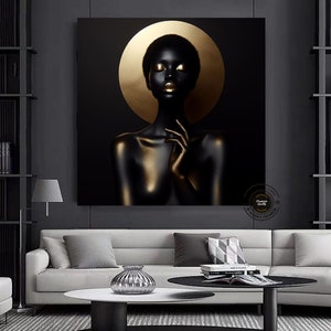 gold African Woman Canvas Art, African American Art, Modern art print, Fashion Decor, wall decor African, Wall Art