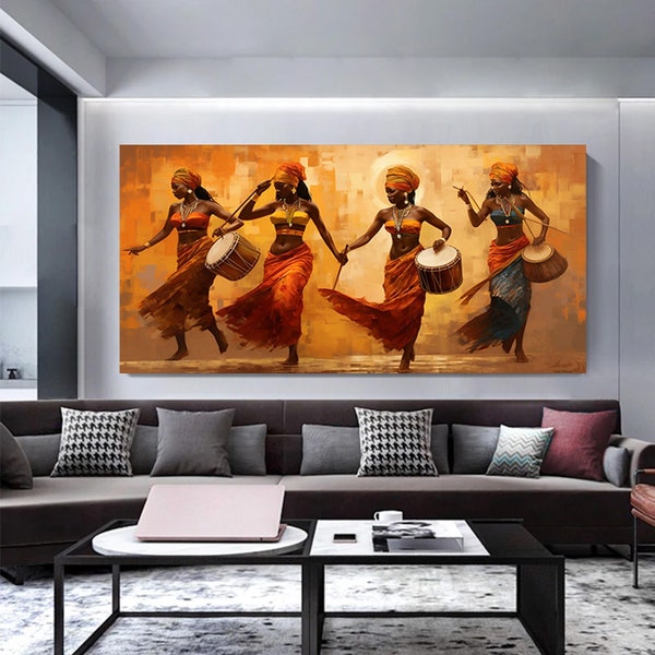 Colorful African Girls and Musicians Canvas Enjoyable Ethnic Music and Dance African Girls Ethnic Africa Style