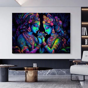 Radha Krishna Canvas Painting: Traditional Indian Art Wall Decor