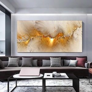 Extra Large Modern Abstract art  print Bedroom wall decor Extra large living room home decor Canvas print on the Bed Modern gold wall decor