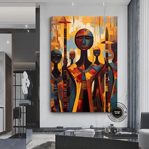Abstract African Warriors Canvas Art, African American Culture Home Decor, Wall Art, Abstract African Art, Gift For Dad, Wall Art Gift, Art