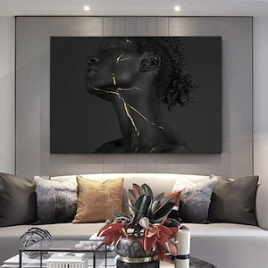 African Woman Canvas Art, Gold Accent, Modern Home Decor