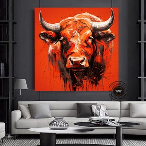 Bull canvas painting,Colorful bull,Bull painting art,Bull wall decor,Bull Abstract Canvas,Animal Painting,Big bull art