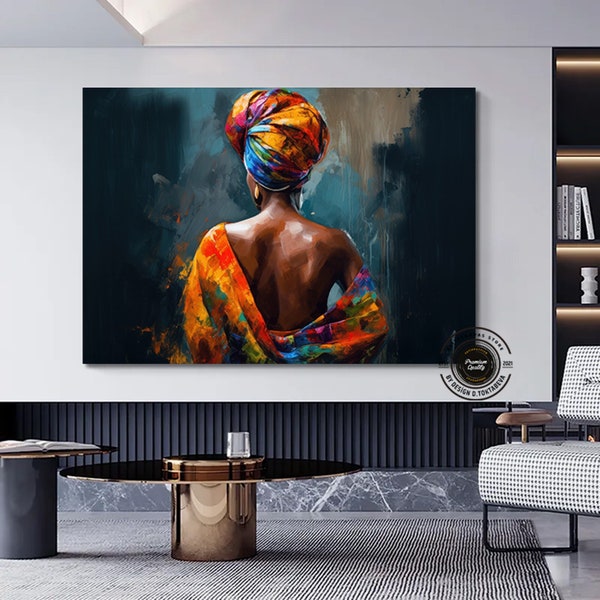 Art coloré sur toile femme africaine, art afro-américain, impression d'art moderne, décoration mode, décoration murale africaine, art mural