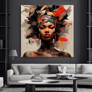 Colorful African Woman Canvas Art, African American Art, Modern art print, Fashion Decor, wall decor African, Wall Art