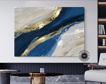 Luxury Marble Wall Decor, Navy Blue Wall Art, Abstract Marble Wall Art, Alcohol Ink Artwork, Gold Marble Art Canvas,