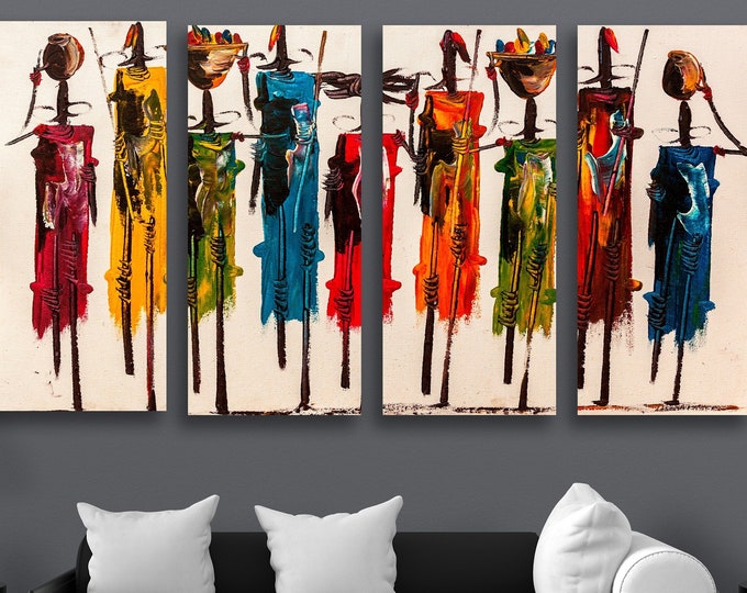 Masai African Women Wall Art, Abstract African Canvas Print, Colorful Painting, Ethnic Canvas Wall Art, Artwork African painting