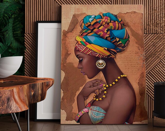 Modern African Woman Painting Wall Art Poster Home Decoration For Living Room, African Woman Print on Canvas,Ethnic Ladies Art,African Lady