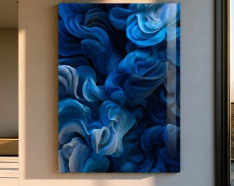 Blue Abstract Glass Wall Art, Navy Blue Modern Wall Decor, Luxury Abstract Art, Contemporary Blue Wall Art, Frameless Glass Print