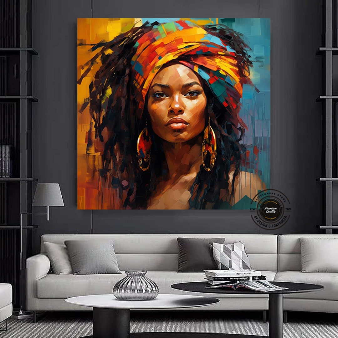 African American Wall Art for Living Room, Large Abstract Painting