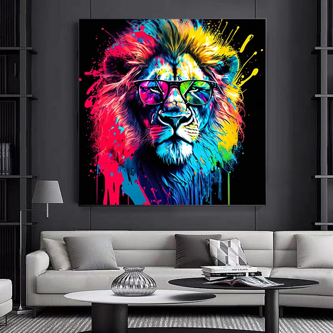Lion Canvas Print , Graffiti Art Lion , Canvas Lion Decor , Colorful ...