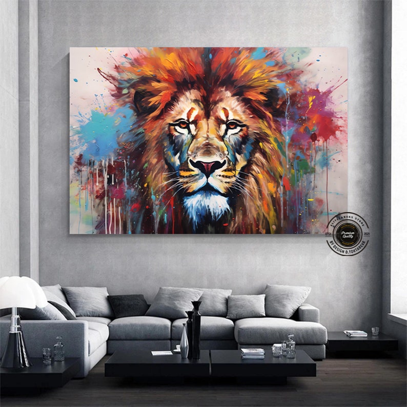 Graffiti Lion Canvas Art Print: Colorful Abstract King Lion Wall Decor ...
