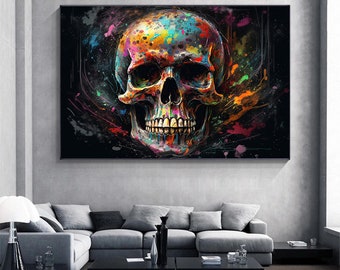 Colorful Skull Abstract Canvas Art – Oil Painting Style Print - Etsy