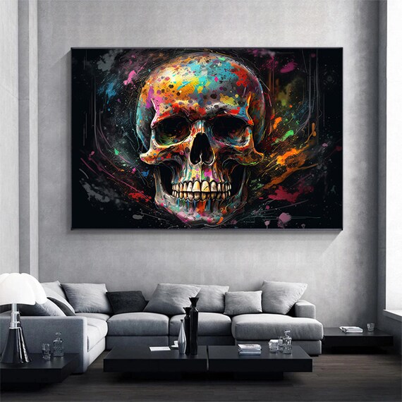 Colorful Skull Abstract Canvas Art – Oil Painting Style Print - Etsy