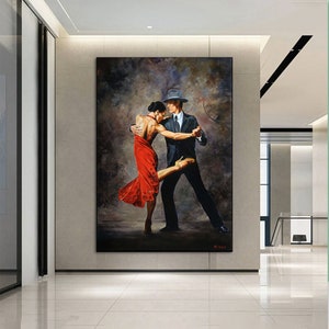 Canvas Home Decor, Large Canvas, Dancing Couple Painting Print, Music Room Art, Tango Couple Canvas Decor, Framed Canvas Ready to Hang