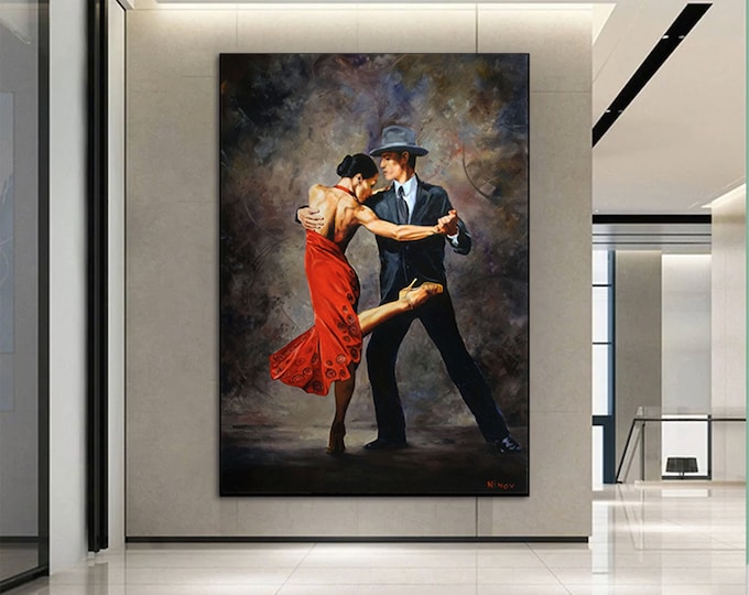 Canvas Home Decor, Large Canvas, Dancing Couple Painting Print, Music Room Art, Tango Couple Canvas Decor, Framed Canvas Ready to Hang