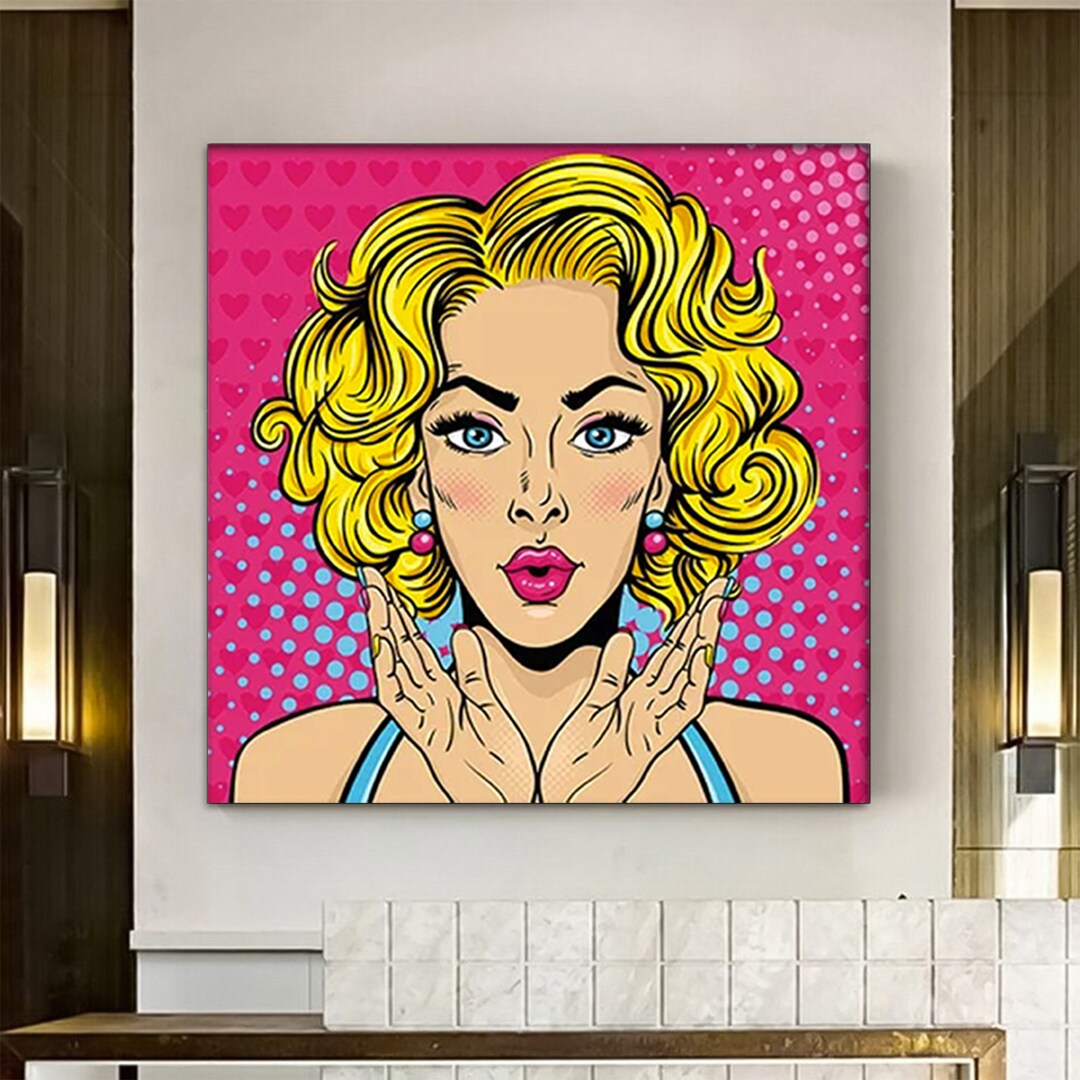 Pop Art Wall Art, Comic Pop Art, Woman WOW, Canvas Print Decor, Woman