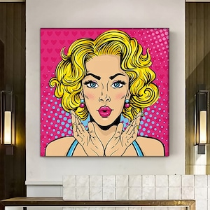Pop Art Wall Art, Comic Pop Art, Woman WOW, Canvas Print Decor, Woman Wall Art, Lip Wall Decor, POP ART Print