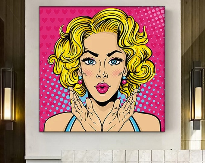 Pop Art Wall Art, Comic Pop Art, Woman WOW, Canvas Print Decor, Woman Wall Art, Lip Wall Decor, POP ART Print