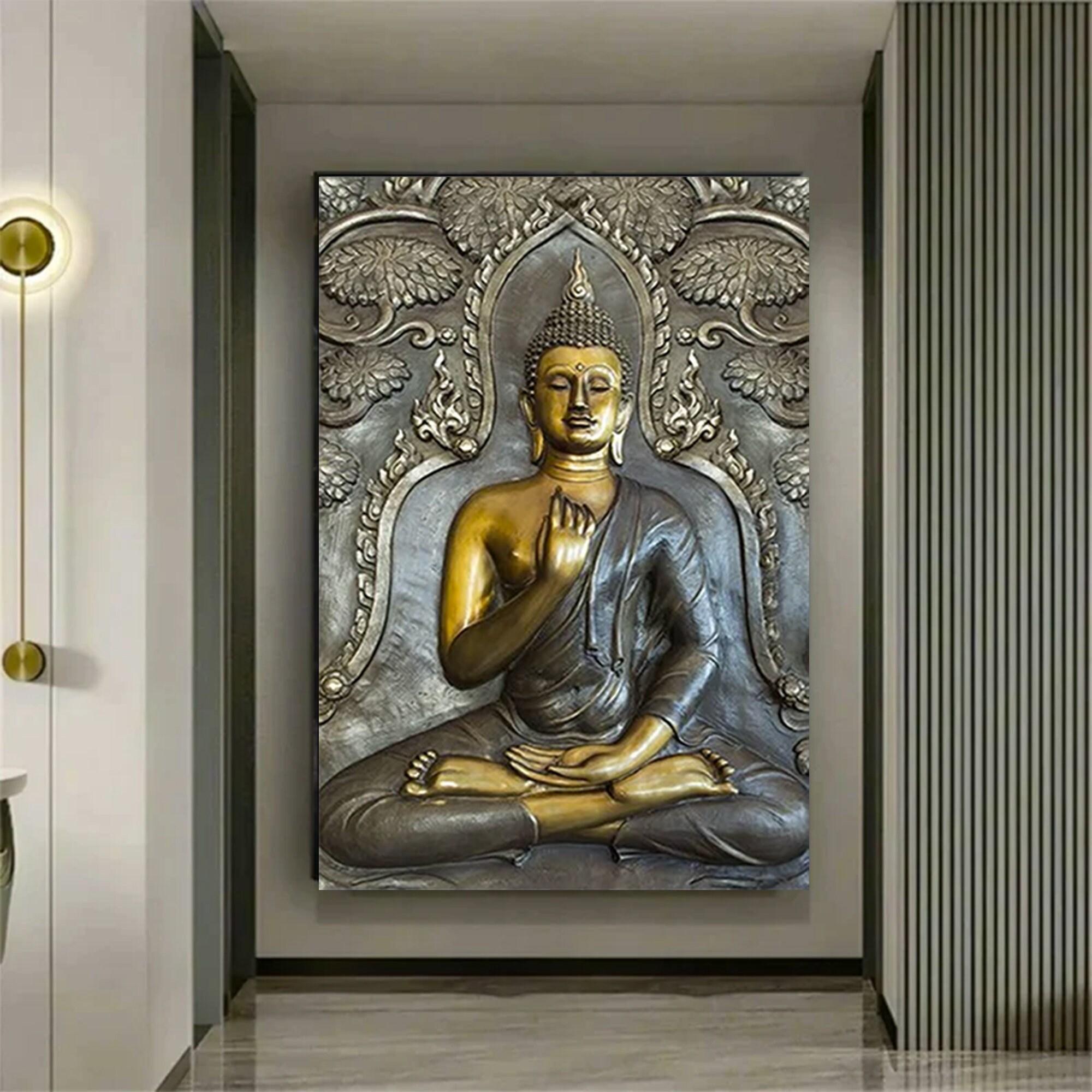 Estatua de Buda para decoración del hogar, vestido de monje negro y azul,  antigüedades, 8 pulgadas de alto, hermoso patrón decorativo mantra para  sala