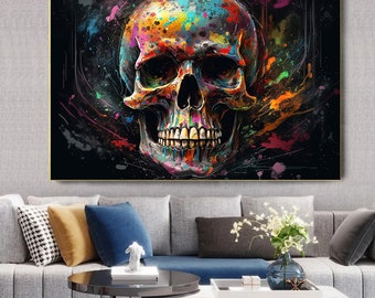 Colorful Skull Abstract Canvas Art – Oil Painting Style Print - Etsy