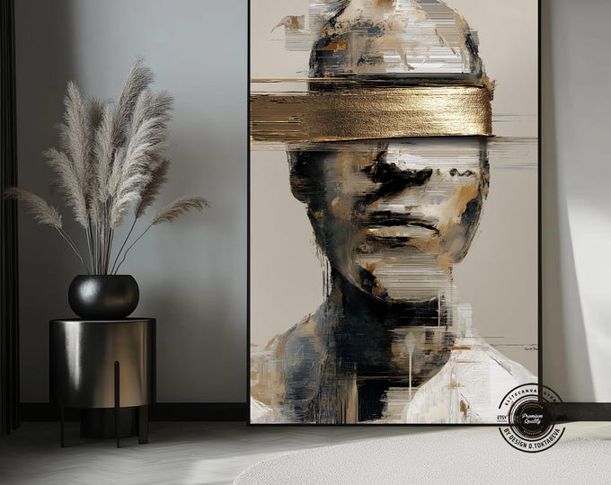 Abstract Human Figure with Gold Band Luxury Modern Canvas Art
