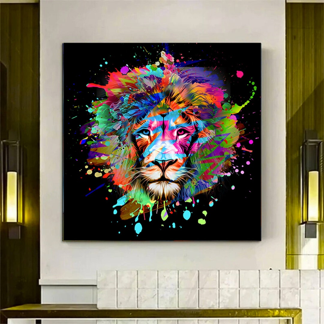 Colorful Lion Canvas Print: Graffiti Style Animal Wall Art - Etsy