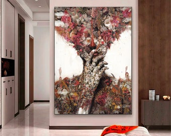 Abstract Woman Floral Canvas: Contemporary Art, Ready to Hang