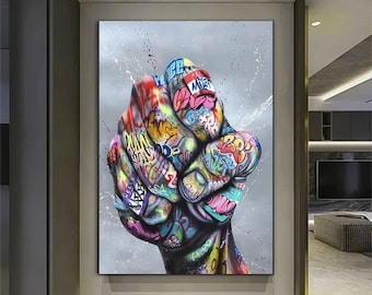 Street Graffiti Art Lovers Holding Hands Canvas Painting and Posters Prints Wall Art Picture Home Decoration Room Decor