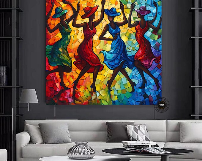 African Women Dancing canvas wall art Framed wooden painting of graceful dancers Elegant high quality wall decor for living room and outdoor