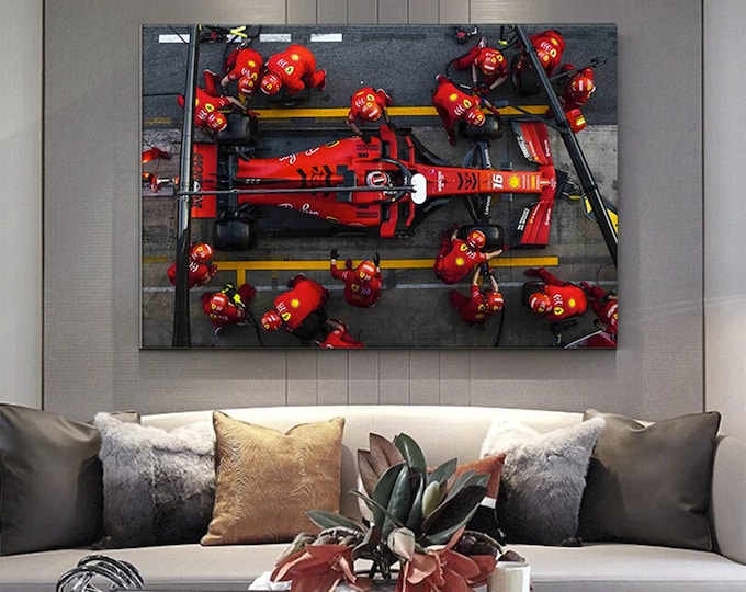 Canvas Wall Art, Wall Decor, Large Canvas, Formula One Pit Stop, F1 Max Verstappen Art, Ferrari Canvas Print,