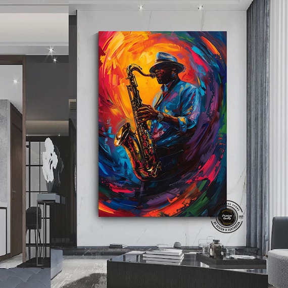 African Jazz Art: Saxophone Player Oil Painting Canvas - Etsy