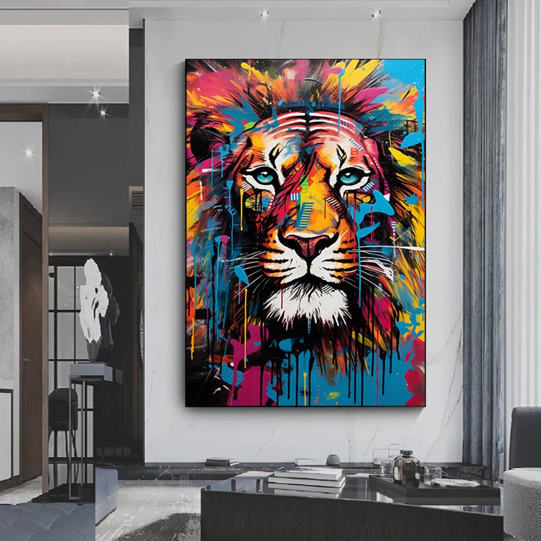 Abstract Graffiti Art Lion Painting Modern Animal Street Colorful ...