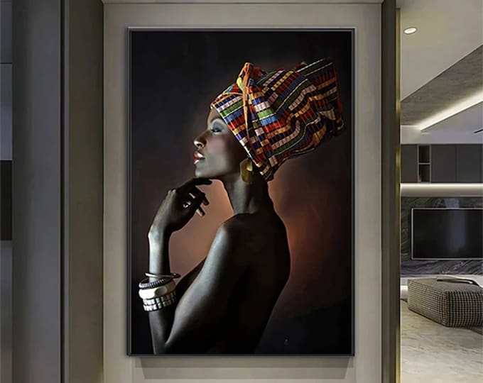 Modern African Woman Painting Wall Art Poster Home Decoration For Living Room, African Woman Print on Canvas,Ethnic Ladies Art,African Lady