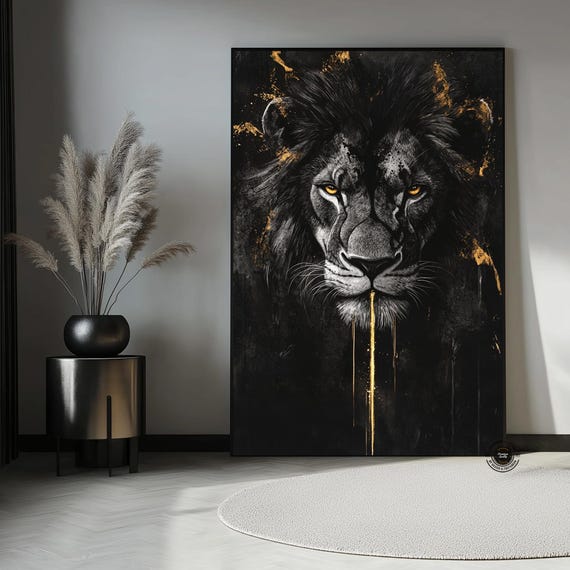 ライオンの抽象画 純粋な手描きの油絵抽象ライオンW 純粋な手描きの