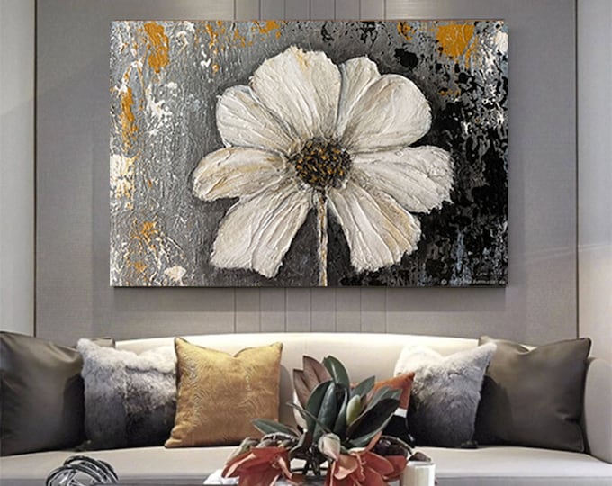 White Floral Canvas Wall Painting - Peony Flower Painting Wall Decor For Bathroom - Flower Painting