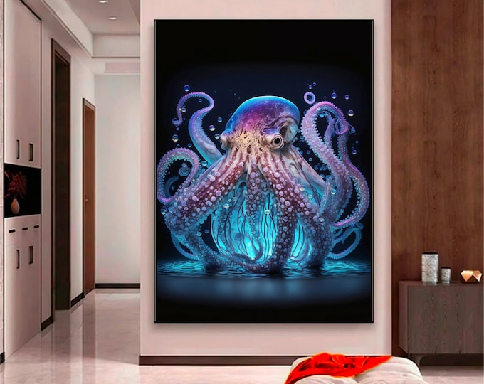 Octopus Wall Art, Abstract Canvas, Modern Wall Decor, Animal Wall Art, Sea Octopus Painting, octopus canvas print, colorful octopus art