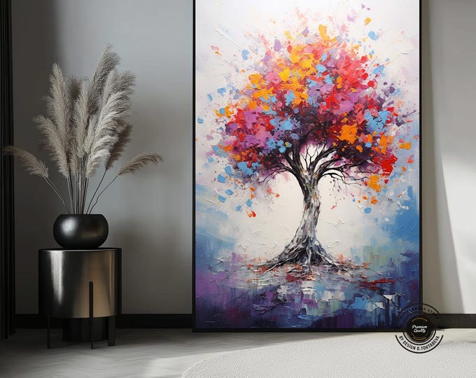 Modern Colorful Tree Wall Art – Abstract Color Splash Canvas