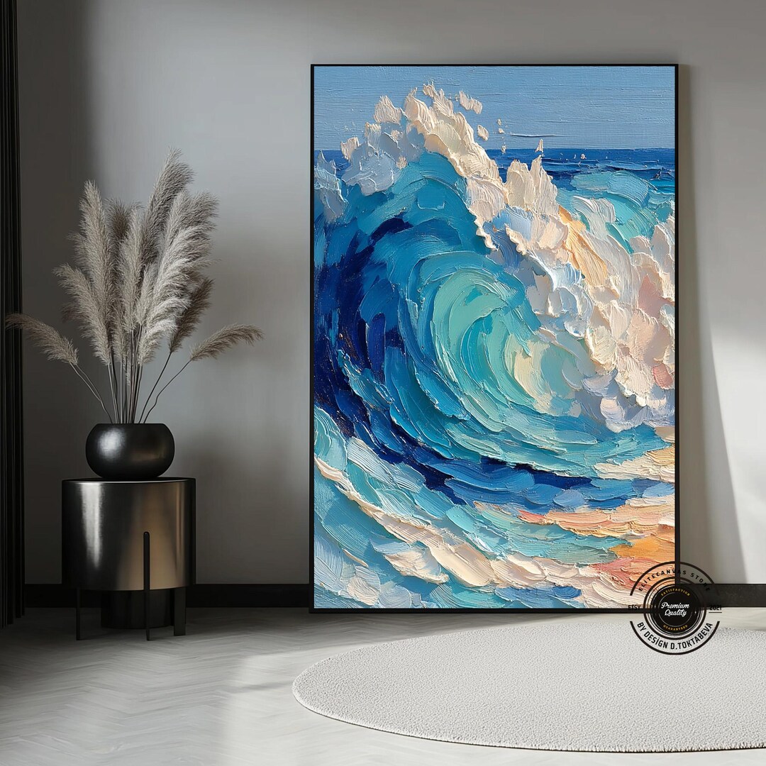 Ocean Wave Abstract Painting | Modern Blue Canvas Wall Art - Etsy
