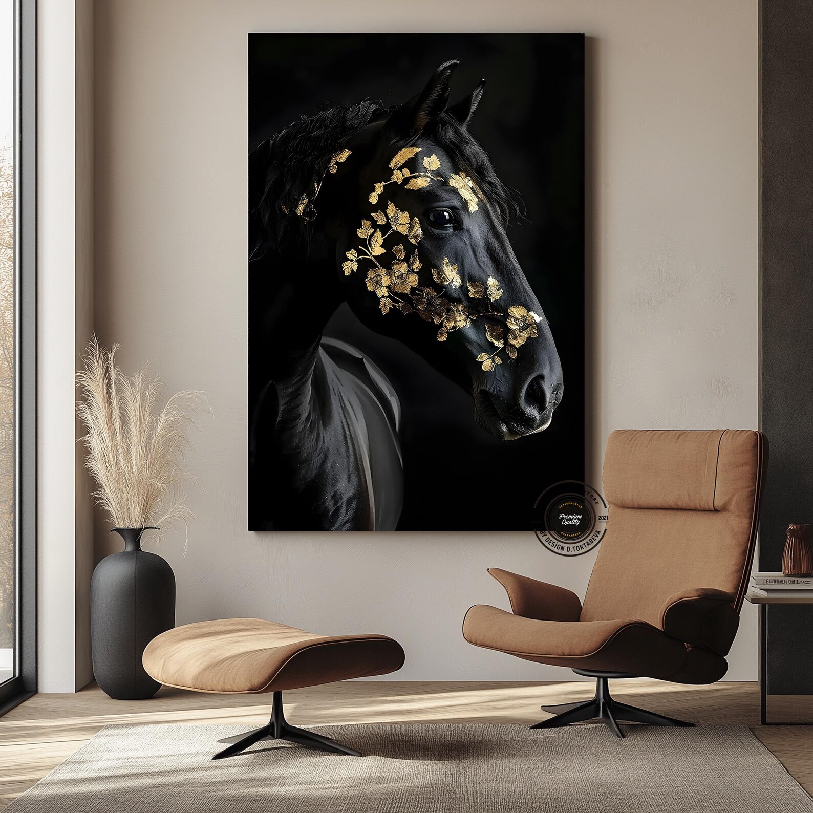 Black Horse Canvas Print: Gold Pattern, Modern Farmhouse Wall Art - Etsy