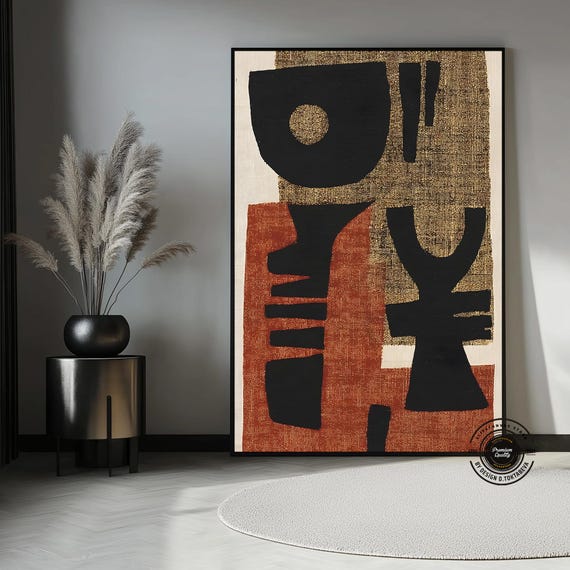 Geometric African Wall Art: Black, Yellow, & Boho Style