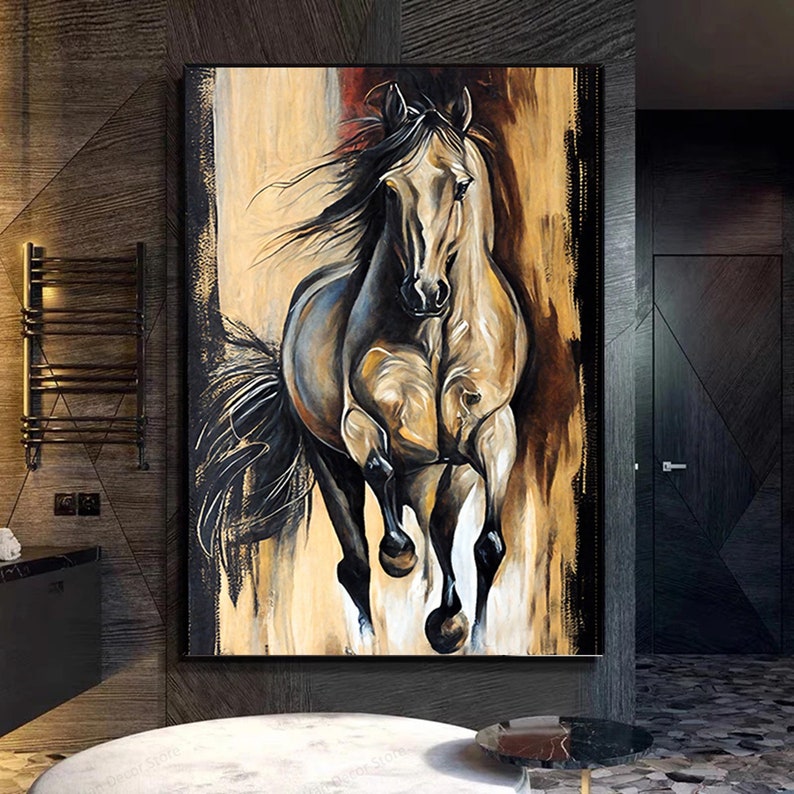 Abstract Black Horse Painting: Large Canvas Wall Art - Etsy