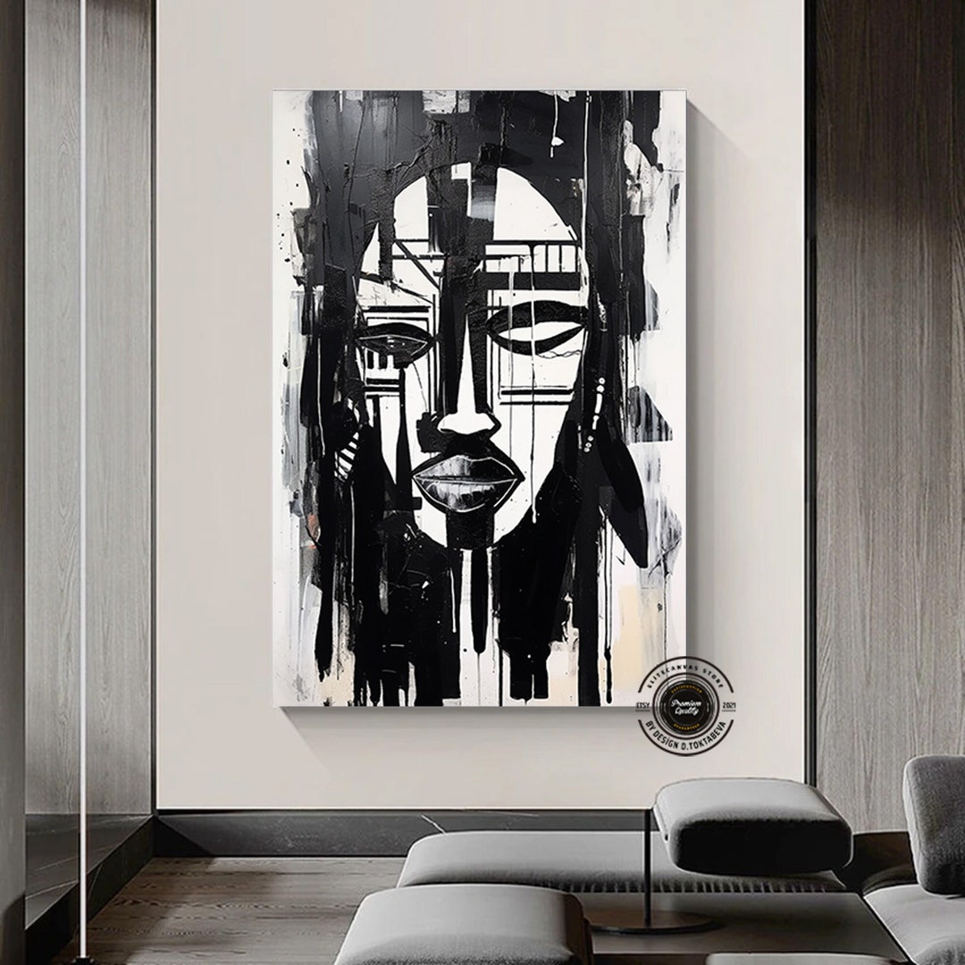 African Woman Portrait Canvas: Abstract Painting, Modern Wall Decor - Etsy