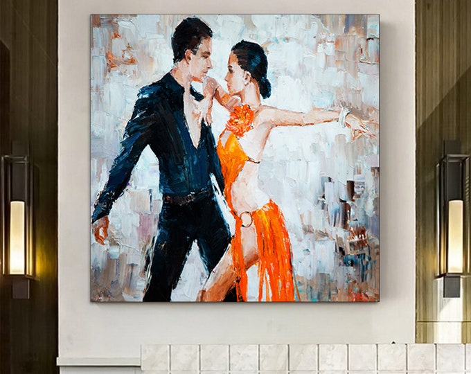Canvas Home Decor, Large Canvas, Couple Dancing Painting Print, Music Room Art, Tango Couple Canvas Painting, Framed Canvas Ready to Hang