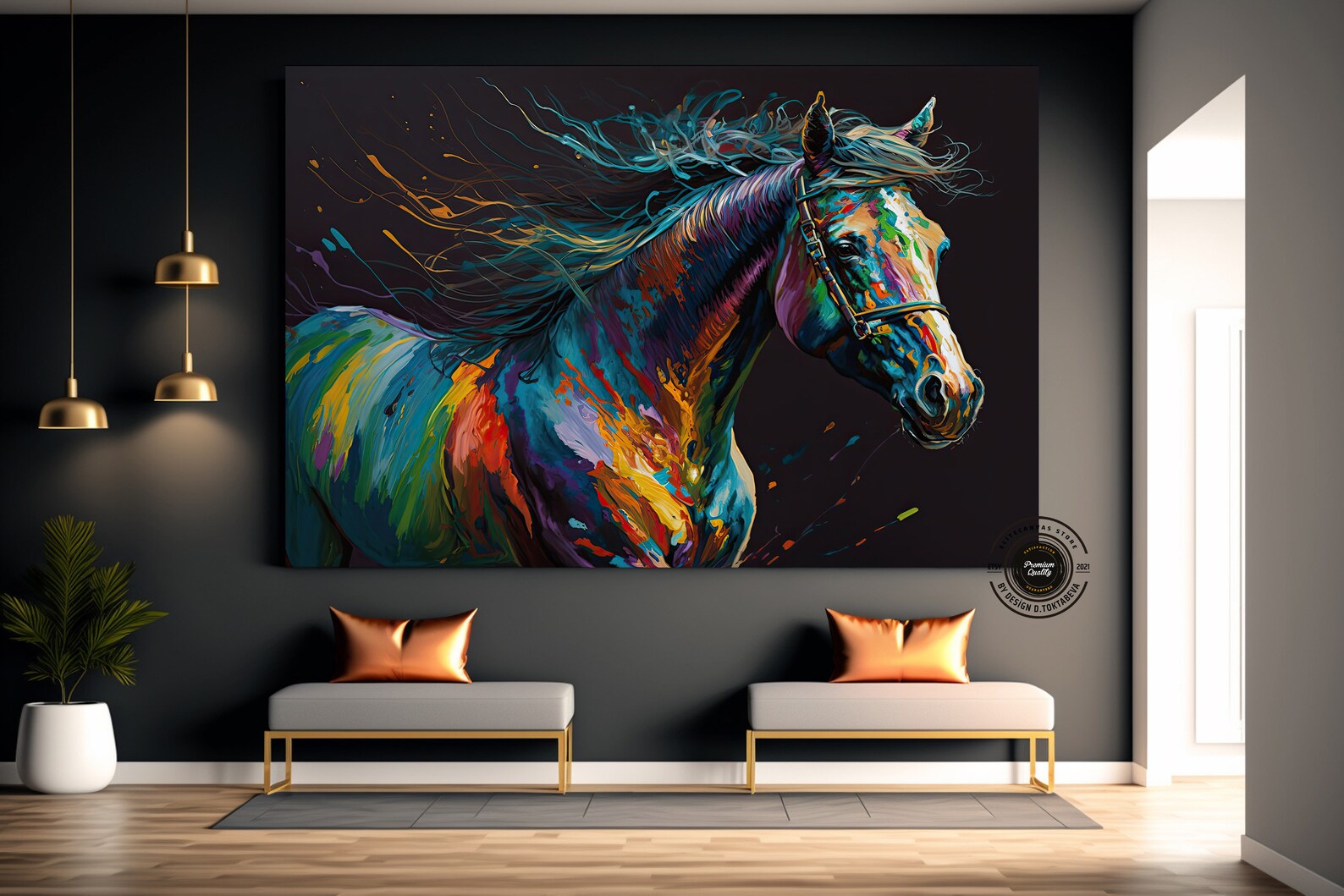 Abstract Horse Painting: Colorful Wall Art on Canvas - Etsy
